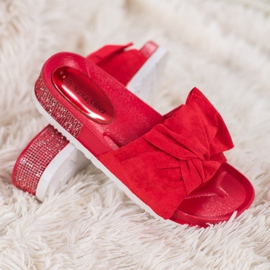 SHELOVET Pantoufles En Daim Avec Oxyde De Zirconium rouge 2