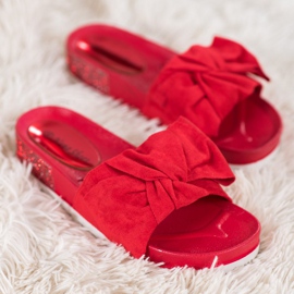 SHELOVET Pantoufles En Daim Avec Oxyde De Zirconium rouge 3
