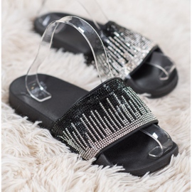 SHELOVET Pantoufles confortables avec zircone cubique le noir 3