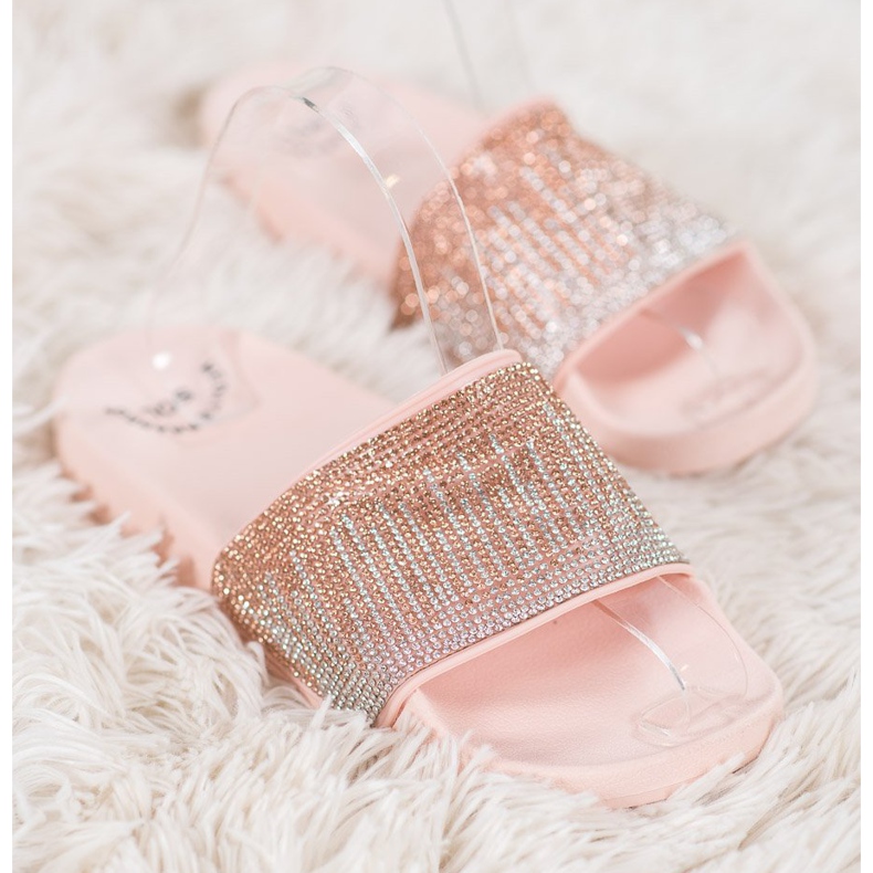 SHELOVET Pantoufles confortables avec zircone cubique rose 2 SHELOVET Pantoufles confortables avec zircone cubique rose 2