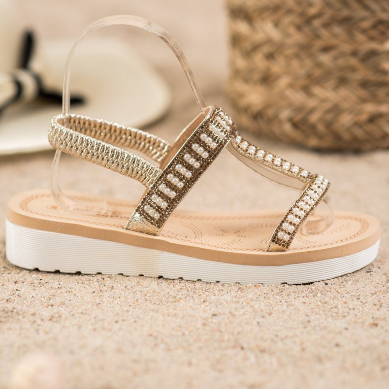 SHELOVET Sandales à enfiler avec perles jaune 2