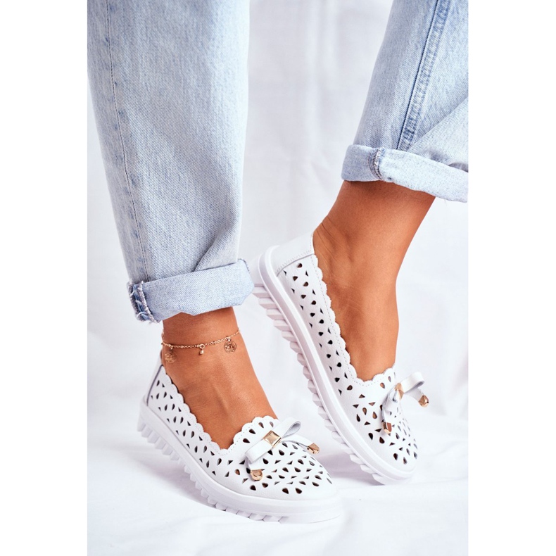 S.Barski Mocassins Femme, Cuir Ajouré LR71515 Blanc Murrieta 1