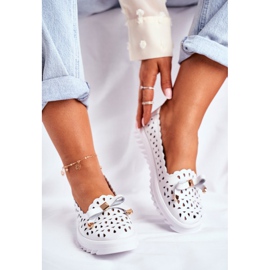 S.Barski Mocassins Femme, Cuir Ajouré LR71515 Blanc Murrieta 2