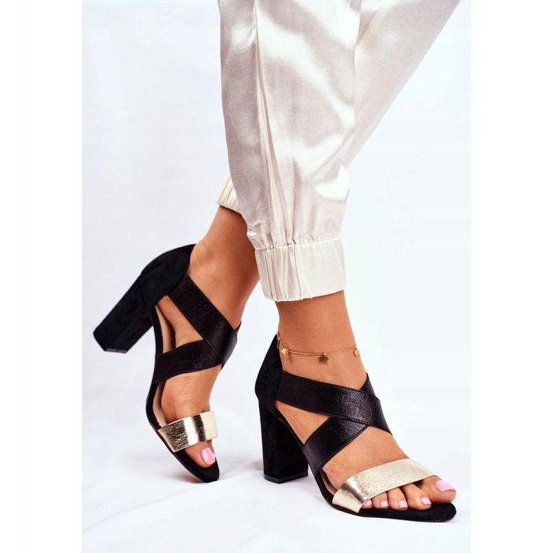 EVE Sandales Femme Daim Slip On Noir Or Varina jaune 1