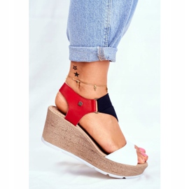 Sandales pour femmes sur compensées Big Star Slip-On FF276014 blanche rouge bleu marin 2
