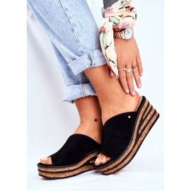 Pantoufles En Cuir Pour Femmes Sur Compensée Nicole 2559 Black Lemonade noir 2