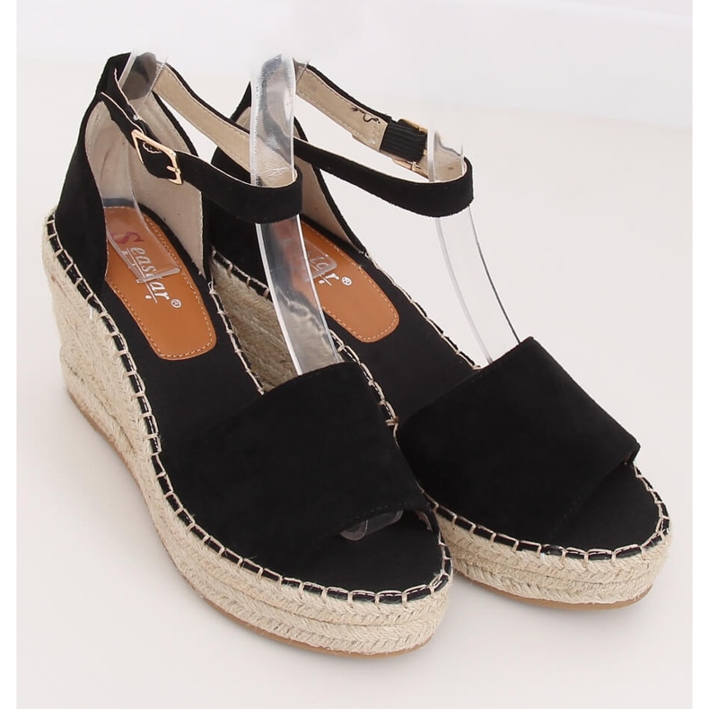 Espadrilles noires sur compensées, noir TU147 Noir 1