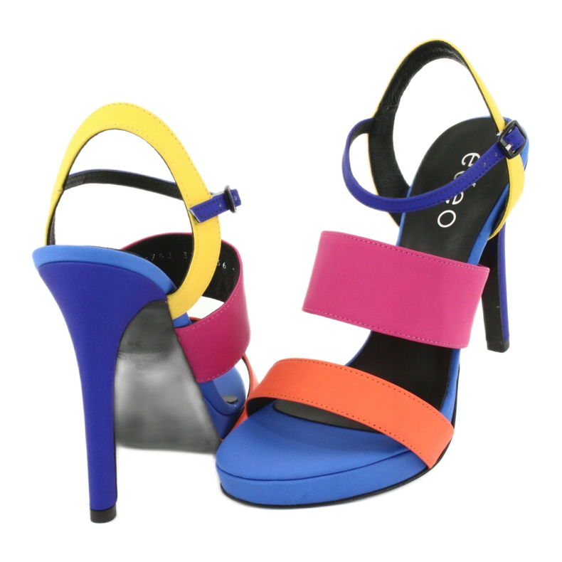Sandales hautes en cuir sur le talon Edeo 3338 bleu orange rose jaune 2