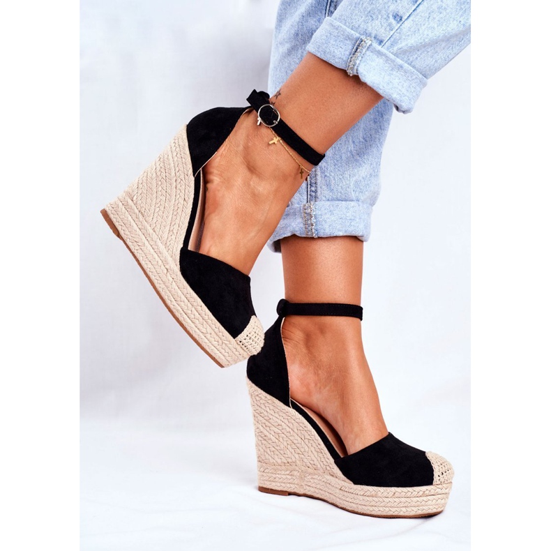 MSMG Sandales Pour Femmes On A Wedge Lin Noir Avocat le noir 1
