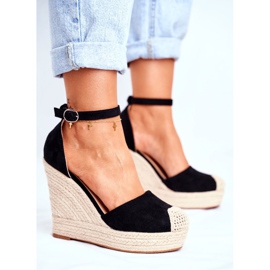 MSMG Sandales Pour Femmes On A Wedge Lin Noir Avocat le noir 2