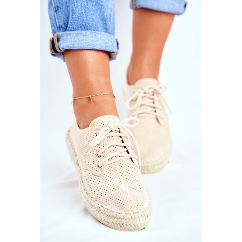 MSMG Espadrilles Femme Sur Plateforme En Lin Beige Sonya 2