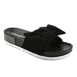 Pantoufles casual noires avec nœud LW-10 1