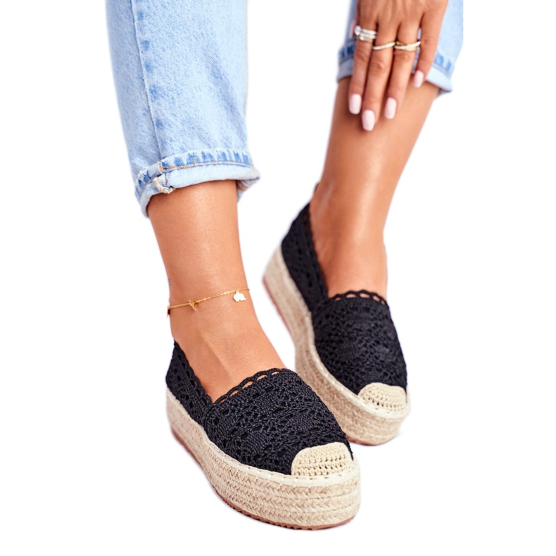 ADY Espadrilles Femme Dentelle Noir Desante Plateforme brun 1
