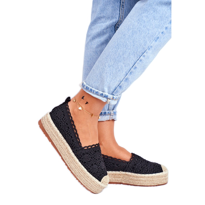 ADY Espadrilles Femme Dentelle Noir Desante Plateforme brun 2