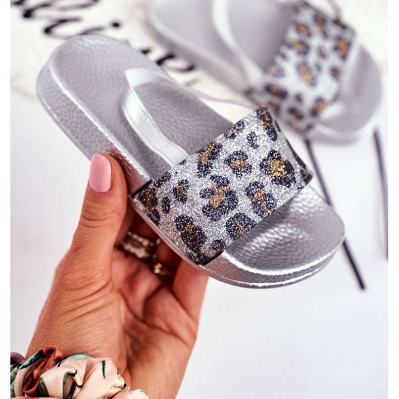 FRROCK Chaussons Fille Brocart Léopard Argent Rimia gris 2