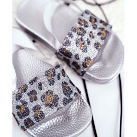 FRROCK Chaussons Fille Brocart Léopard Argent Rimia gris 1