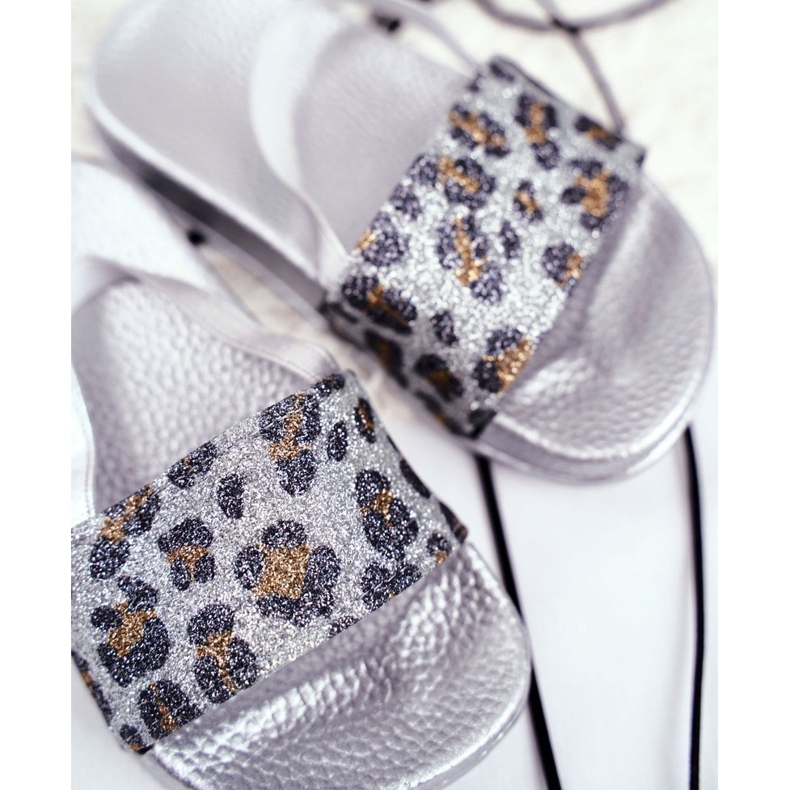 FRROCK Chaussons Fille Brocart Léopard Argent Rimia gris 1