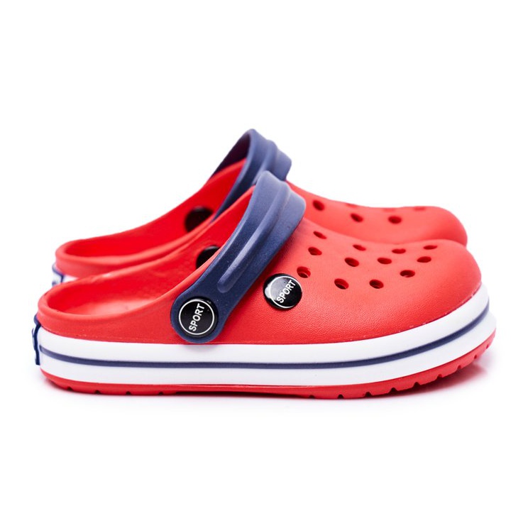 Chaussons pour garçon, fille, enfant, crocos rouges bleu marine 1