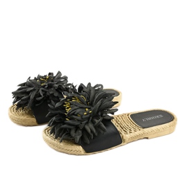 Tongs noires avec espadrilles à fleurs CD-1831 le noir 2