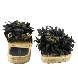 Tongs noires avec espadrilles à fleurs CD-1831 le noir 3