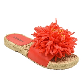 Tongs rouges avec espadrilles à fleurs CD-1831 1