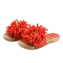 Tongs rouges avec espadrilles à fleurs CD-1831 2