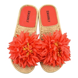 Tongs rouges avec espadrilles à fleurs CD-1831 3
