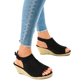 Sandales compensées espadrilles noires F3303 1