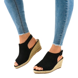 Sandales compensées espadrilles noires F3303 le noir 2