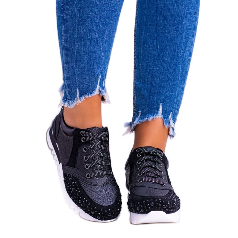 Chaussures De Sport Femme Noires À Paillettes Lu Boo Infinitiale 3