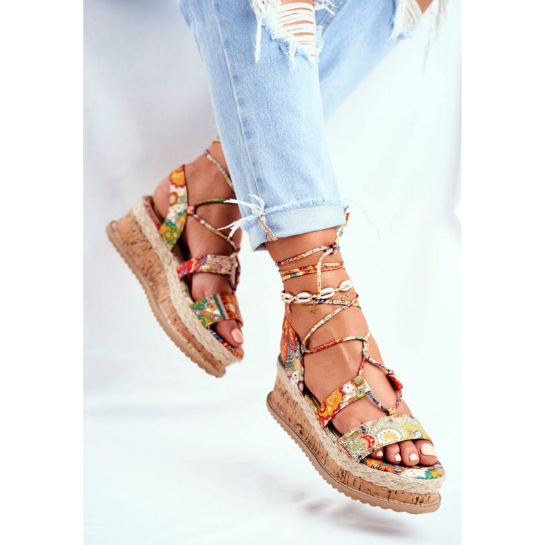 FRBS Sandales Femme On The Cork Plateforme Attachées Orange My Way multicolore 2