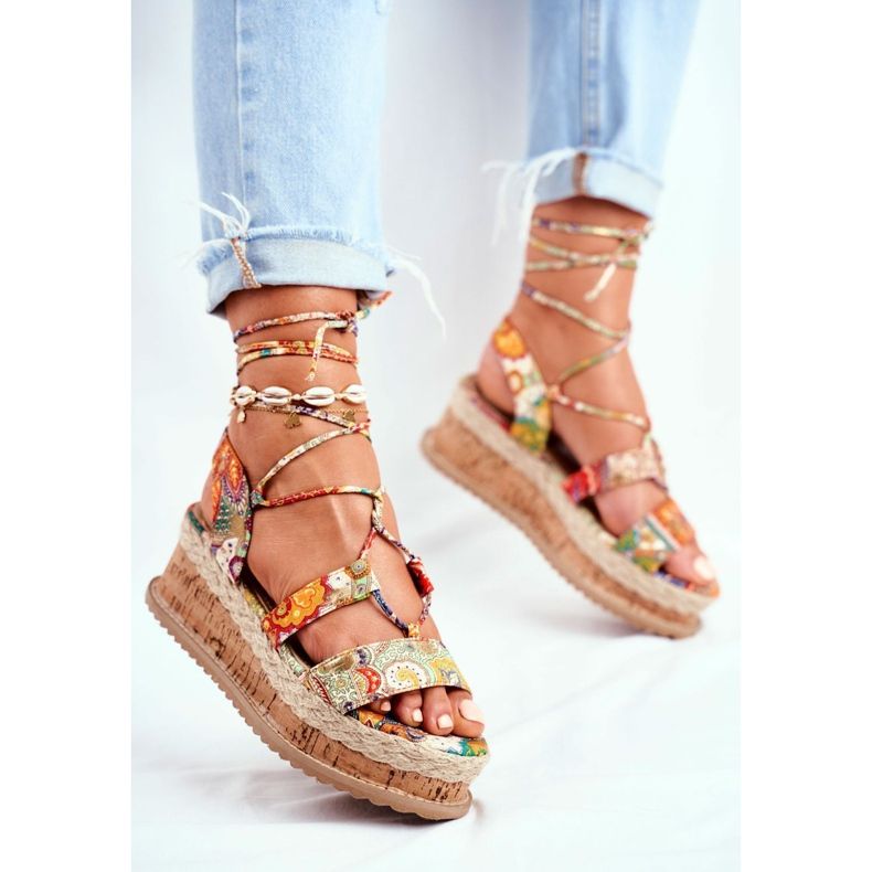 FRBS Sandales Femme On The Cork Plateforme Attachées Orange My Way multicolore 1