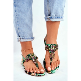 Sandales pour femmes élégantes tongs cristaux vert sous contrôle 1