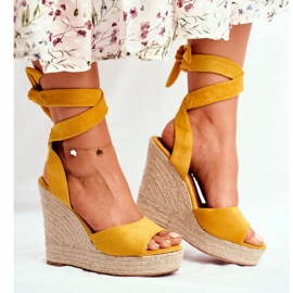 PS1 Sandales Pour Femmes Sur Compensées Nouées Jaune Belleza 3