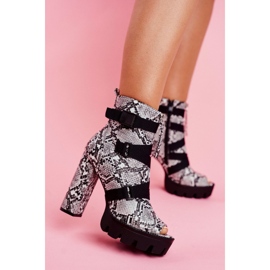 PS1 Bottines pour femmes à bout ouvert Gladios en peau de serpent noir gris 1