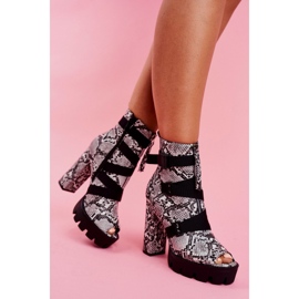 PS1 Bottines pour femmes à bout ouvert Gladios en peau de serpent le noir gris 4