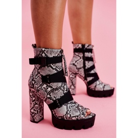 PS1 Bottines pour femmes à bout ouvert Gladios en peau de serpent le noir gris 5