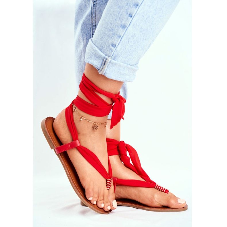 FS1 Sandales Femme Tongs Nouées Rouge Derryl 2