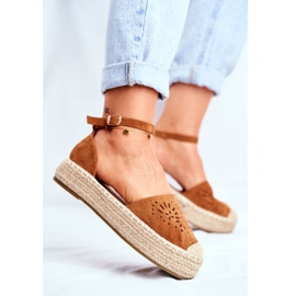 PS1 Espadrilles pour femmes sur la plate-forme en lin Camel Palermo brun 3