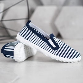 SHELOVET Baskets à enfiler à rayures blanc bleu 1