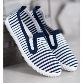 SHELOVET Baskets à enfiler à rayures blanc bleu 2