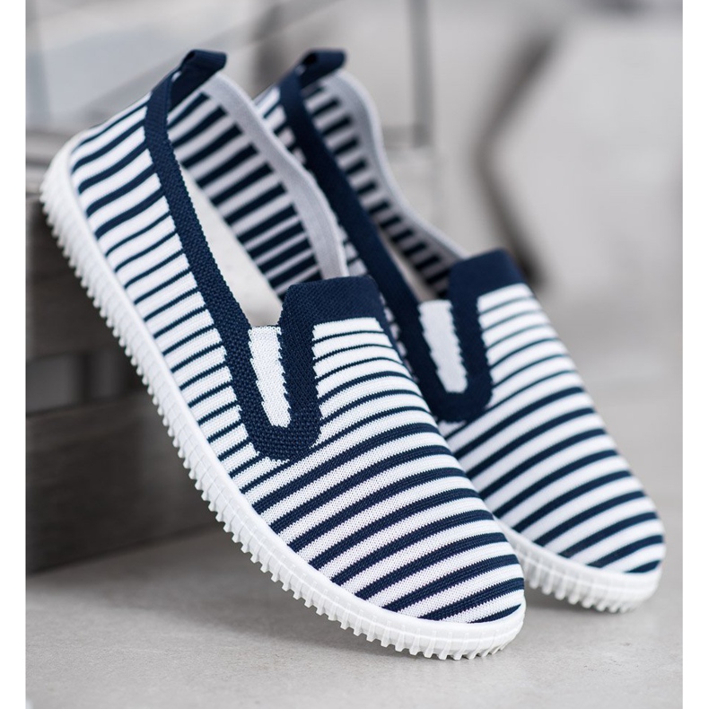 SHELOVET Baskets à enfiler à rayures blanc bleu 2