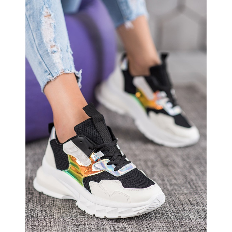 Mannika Baskets à la mode avec maille le noir 1