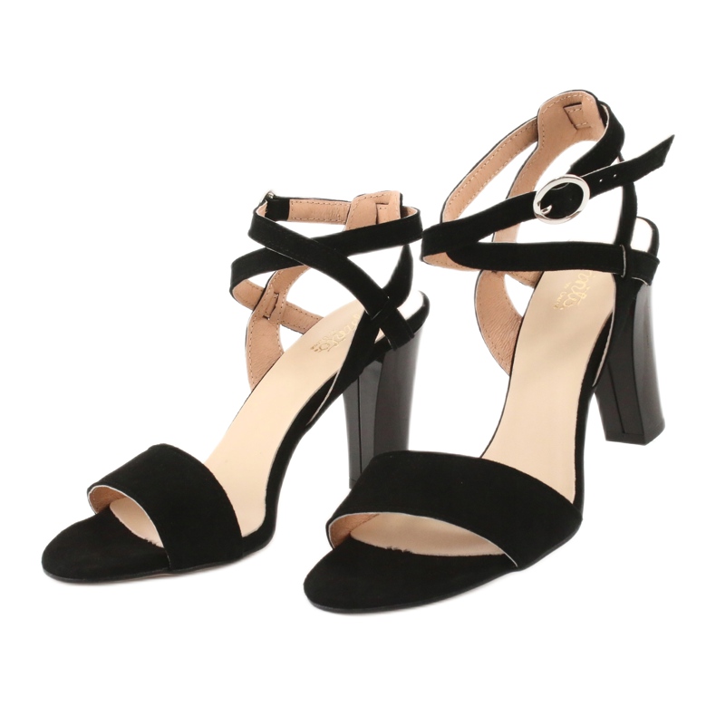 Espinto Sandales pour femmes en cuir noir sur le post S333 / 1 le noir 2