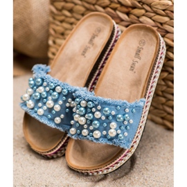 Small Swan Pantoufles Sur La Plateforme Avec Des Perles bleu 1