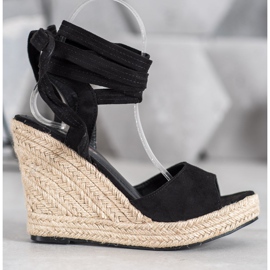Yes Mile Sandales compensées nouées le noir 1