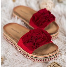 Small Swan Pantoufles En Daim Avec Ornements rouge 1