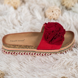 Small Swan Pantoufles En Daim Avec Ornements rouge 2