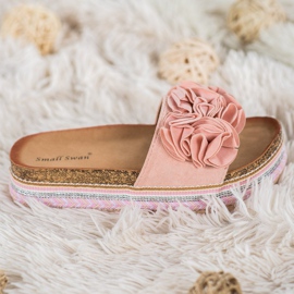 Small Swan Pantoufles En Daim Avec Ornements rose 2