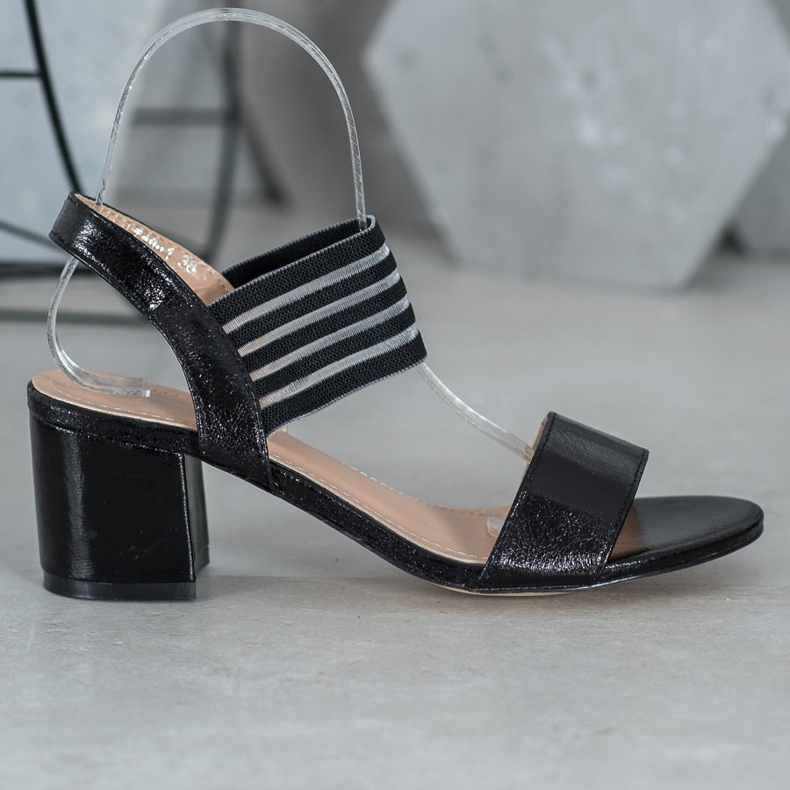 Small Swan Sandales à enfiler brillantes le noir 2